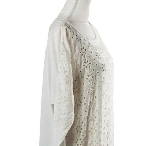 Johnny Was Ivory Eyelet Lace Slip-On Boho Full Asymmetrical Tunic Size Medium - Picture 7 of 9
